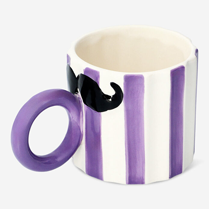 Flying Tiger Copenhagen Bıyık Detaylı Mor Çizgili Seramik Kupa