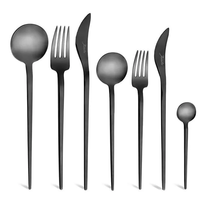 Jumbo 4400 Fallen 84 Parça 12 Kişilik Titanyum Siyah Çatal Kaşık Bıçak Seti