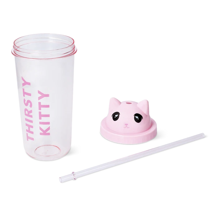 Flying Tiger Copenhagen Pipetli Kedi Detaylı Pembe Bardak