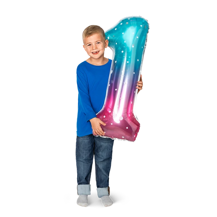 Flying Tiger Copenhagen Büyük Pembe Mavi Parlak 1 Numaralı Folyo Balon