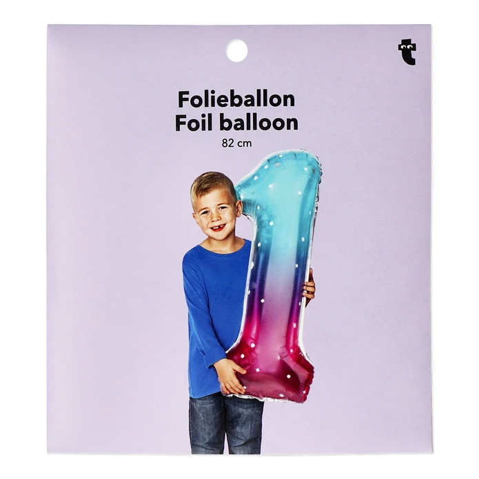 Flying Tiger Copenhagen Büyük Pembe Mavi Parlak 1 Numaralı Folyo Balon