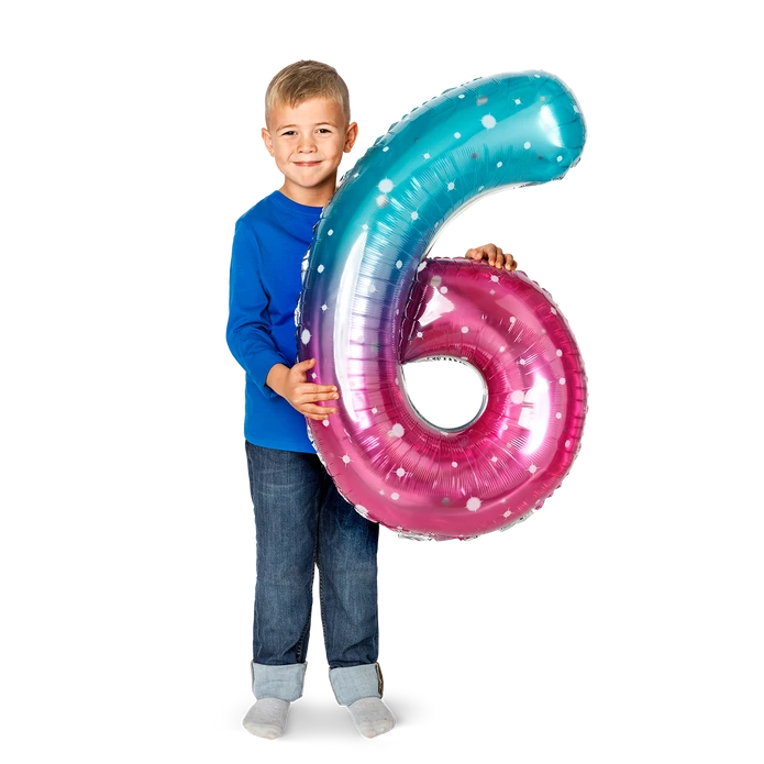 Flying Tiger Copenhagen Büyük Pembe Mavi Parlak 6 Numaralı Folyo Balon