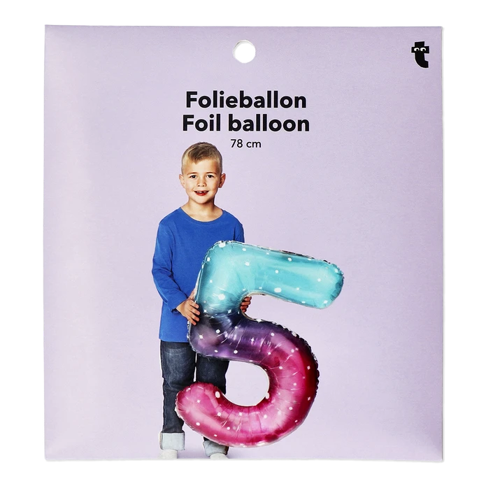 Flying Tiger Copenhagen Büyük Pembe Mavi Parlak 5 Numaralı Folyo Balon