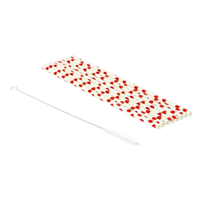 Flying Tiger Copenhagen 8'li Kırmızı Çilek Desenli Plastik Pipet