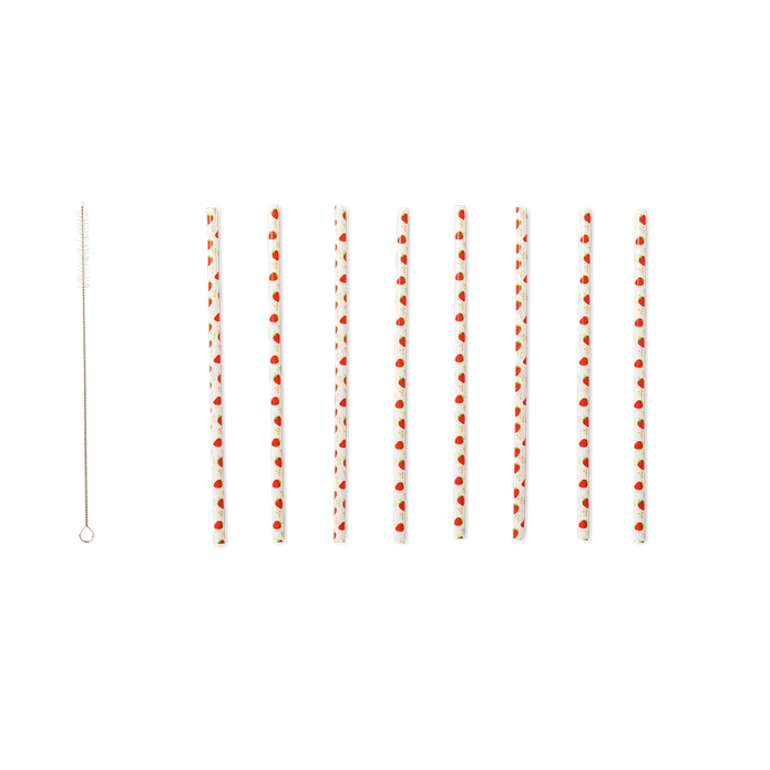 Flying Tiger Copenhagen 8'li Kırmızı Çilek Desenli Plastik Pipet