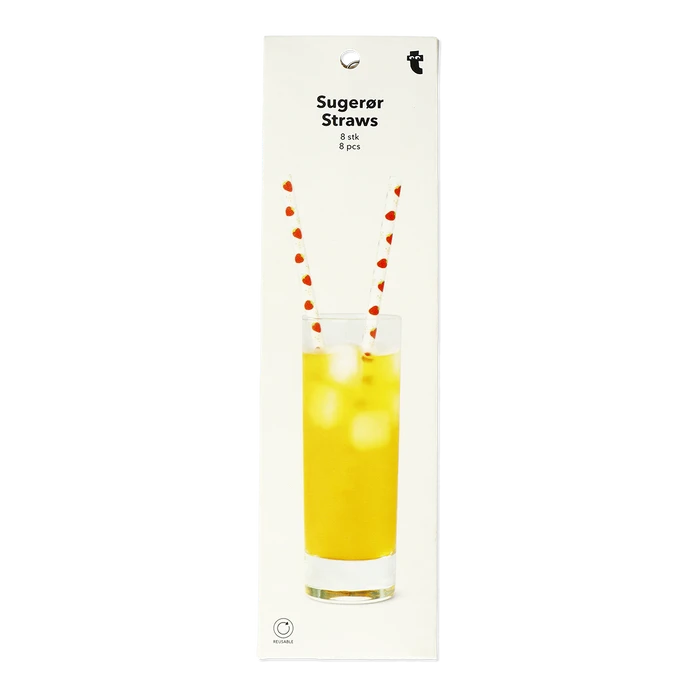 Flying Tiger Copenhagen 8'li Kırmızı Çilek Desenli Plastik Pipet