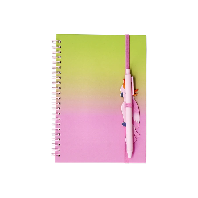 Flying Tiger Copenhagen Kuş Detaylı Kalem Tutuculu Spiralli Pembe Defter