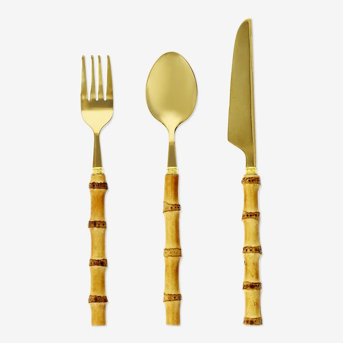 Flying Tiger Copenhagen 3 Parça Gold Bambu Saplı Çatal Kaşık Bıçak Seti