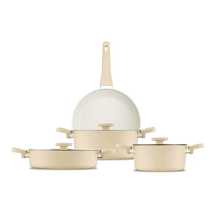 Jumbo Swiss Crystal Dark Cream 7 Parça İndüksiyon Tabanlı Tencere Seti