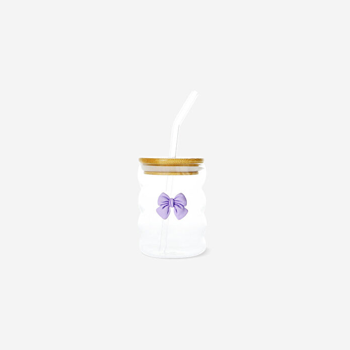 Flying Tiger Copenhagen Mor Fiyonk Detaylı Pipetli Cam Bardak