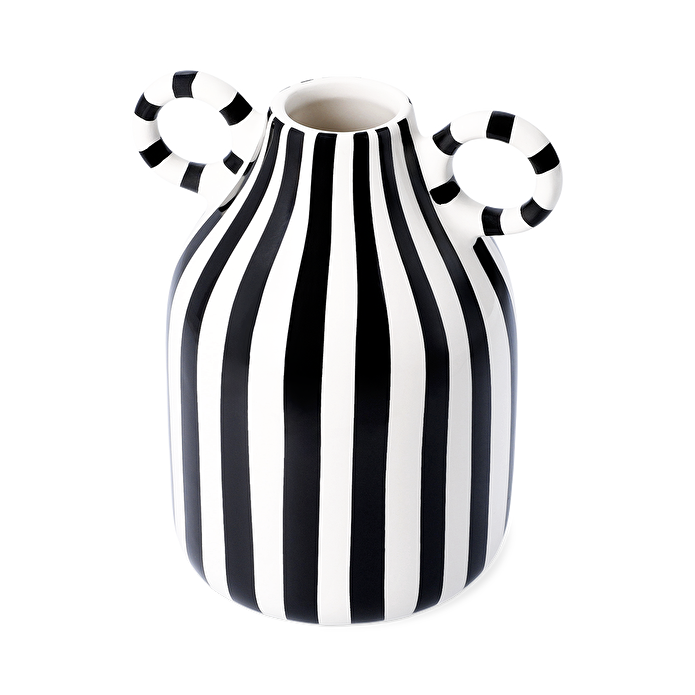 Flying Tiger Copenhagen Siyah Beyaz Çizgili Seramik Vazo