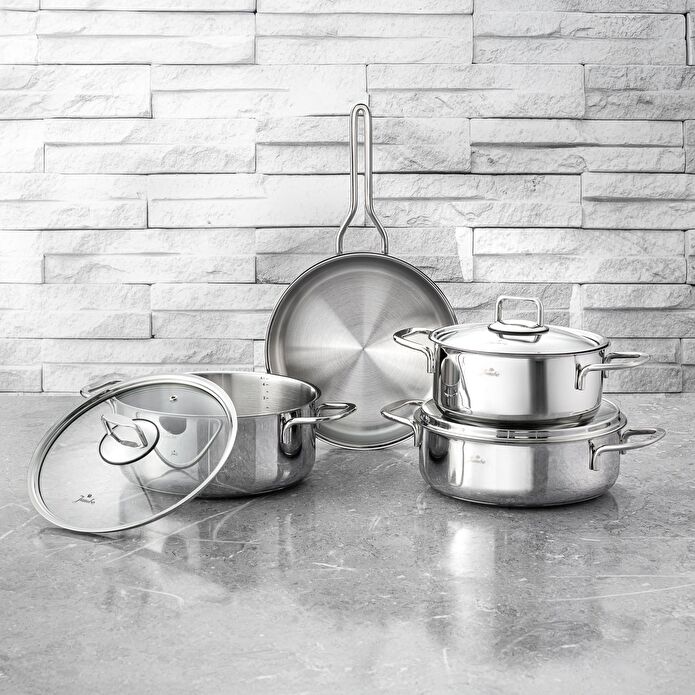 Jumbo Web New Lyon 7 Parça İndüksiyon Tabanlı Çelik Tencere Seti