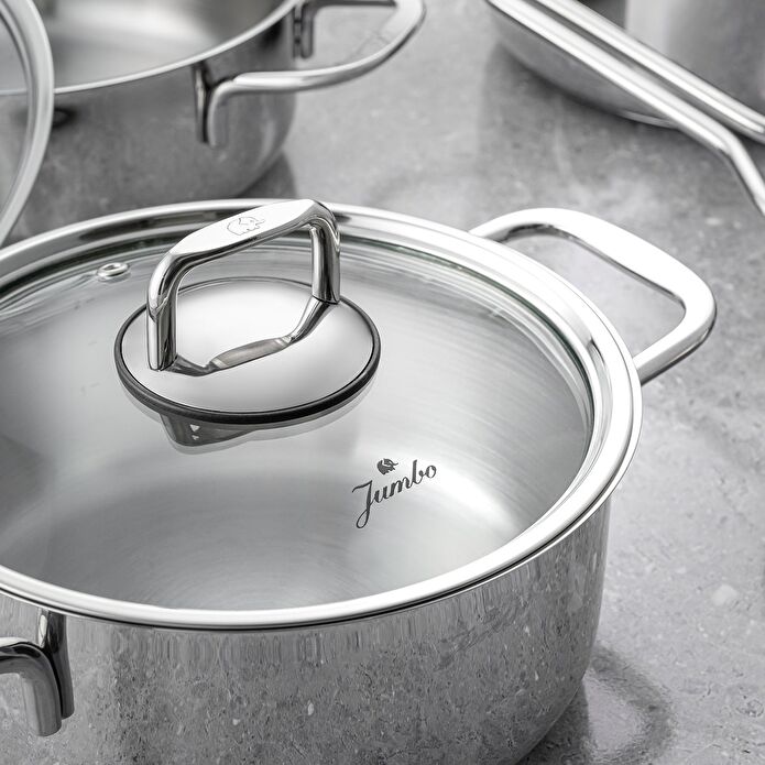 Jumbo Web New Lyon 7 Parça İndüksiyon Tabanlı Çelik Tencere Seti