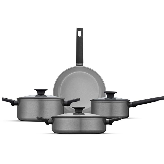 Jumbo Toledo Swiss Crystal Grey İndüksiyon Tabanlı Tencere Seti 7 Parça