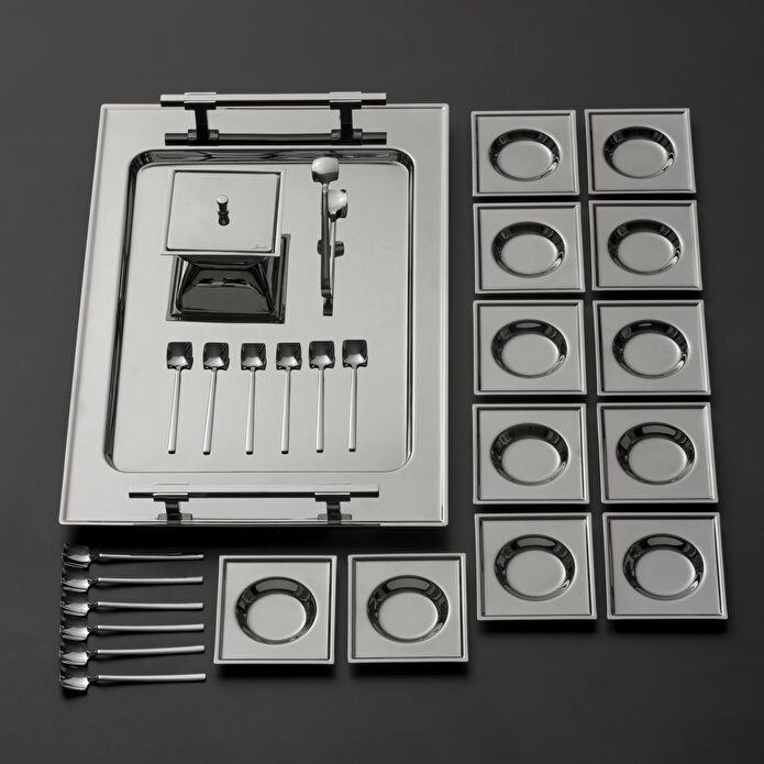 Jumbo New 9100 28 Parça Kare Çay Seti Çelik