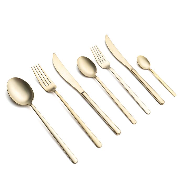 Jumbo 2900 Vannes Mat Şampanya 42 Parça 6 Kişilik Yemek Çatal Kaşık Bıçak Takımı