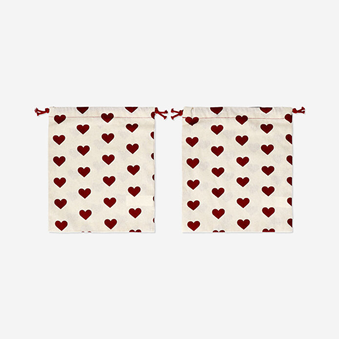 Flying Tiger Copenhagen 2'li Kırmızı Kalpli Kumaş Hediye Çantası