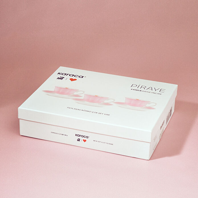 Karaca Piraye Kalp Figürlü Pembe 6 Kişilik Kahve Fincan Takımı 80 ml