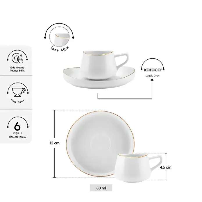 Karaca Streamline Hole 6 Kişilik Kahve Fincan Takımı 80 ml