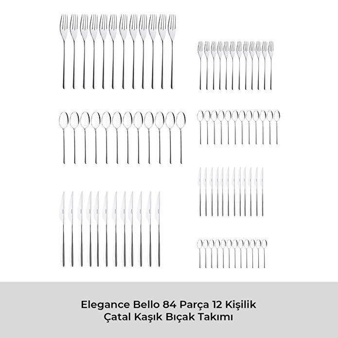 Emsan Elegance Bello 84 Parça 12 Kişilik Çatal Kaşık Bıçak Seti Lüks Kutulu