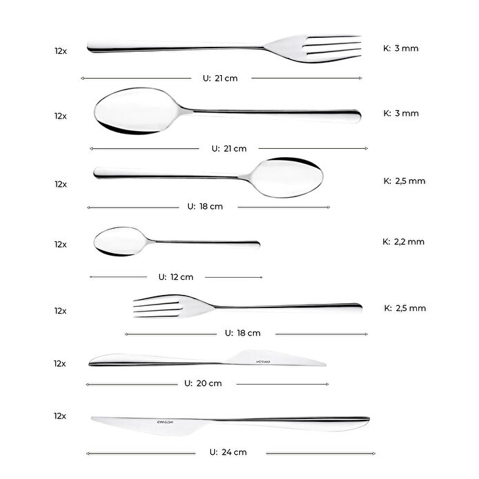 Emsan Elegance Bello 84 Parça 12 Kişilik Çatal Kaşık Bıçak Seti Lüks Kutulu