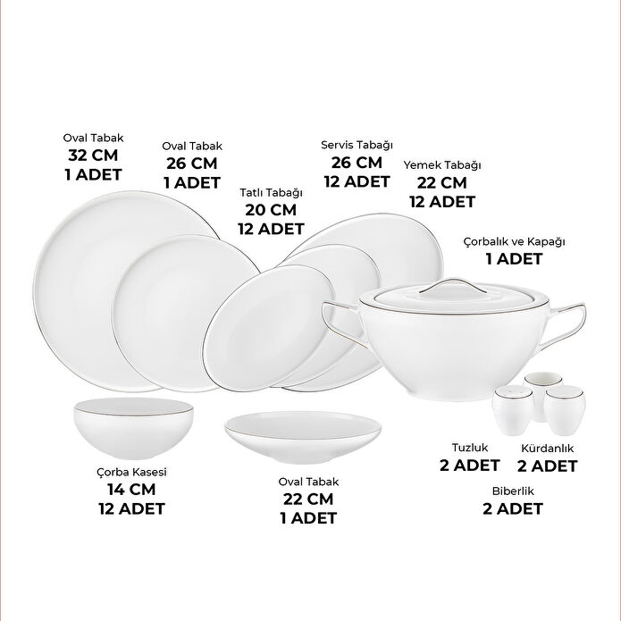 Emsan Fine Bone Freya 60 Parça 12 Kişilik Yuvarlak Yemek Takımı Platin