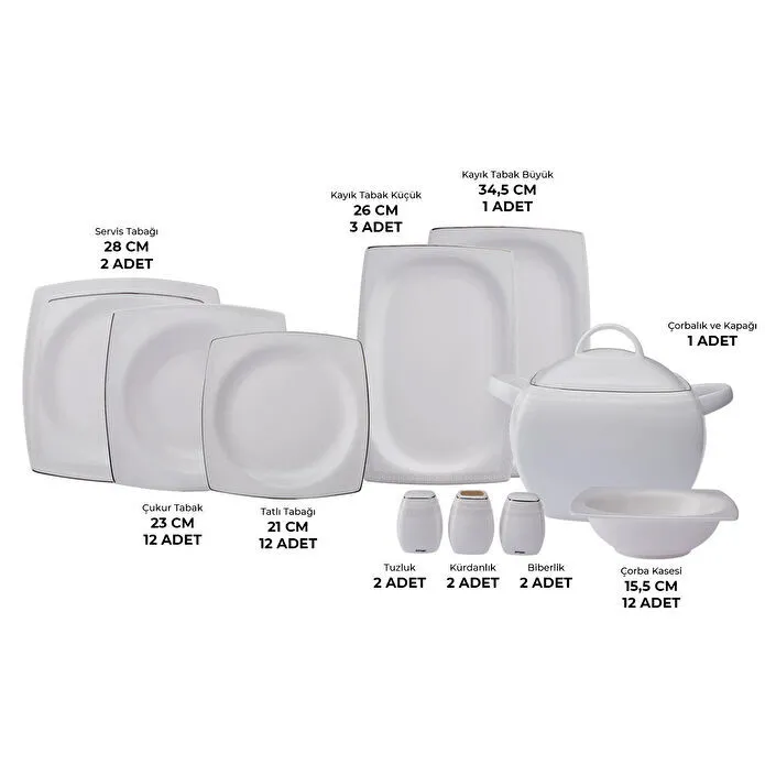 Emsan Zencerek Fine Bone 60 Parça 12 Kişilik Kare Yemek Takımı 
