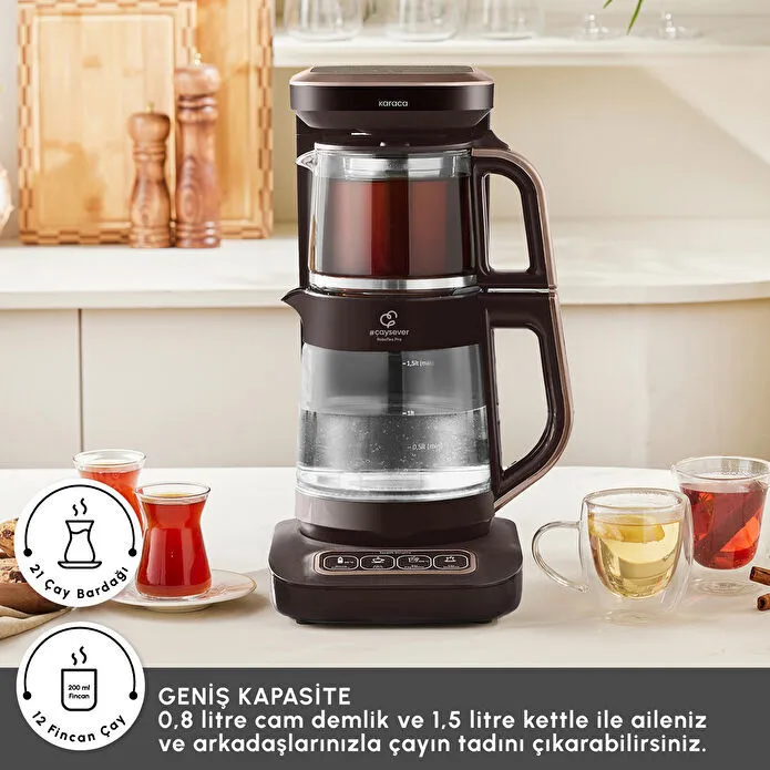 Karaca Çaysever Robotea Pro Connect 4 in 1 Konuşan Cam Çay Makinesi Walnut Brown