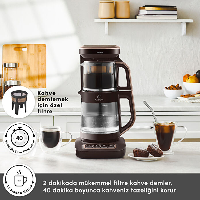 Karaca Çaysever Robotea Pro Connect 4 in 1 Konuşan Cam Çay Makinesi Walnut Brown