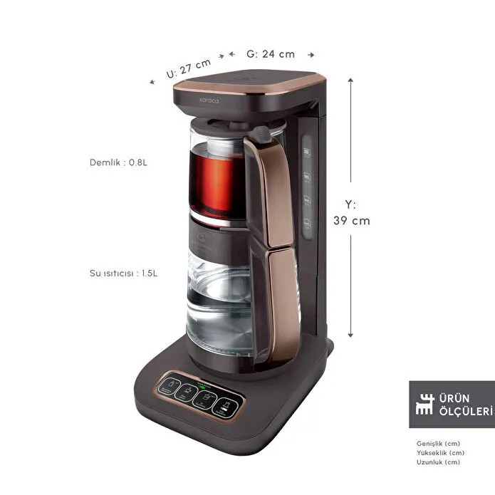 Karaca Çaysever Robotea Pro Connect 4 in 1 Konuşan Cam Çay Makinesi Walnut Brown