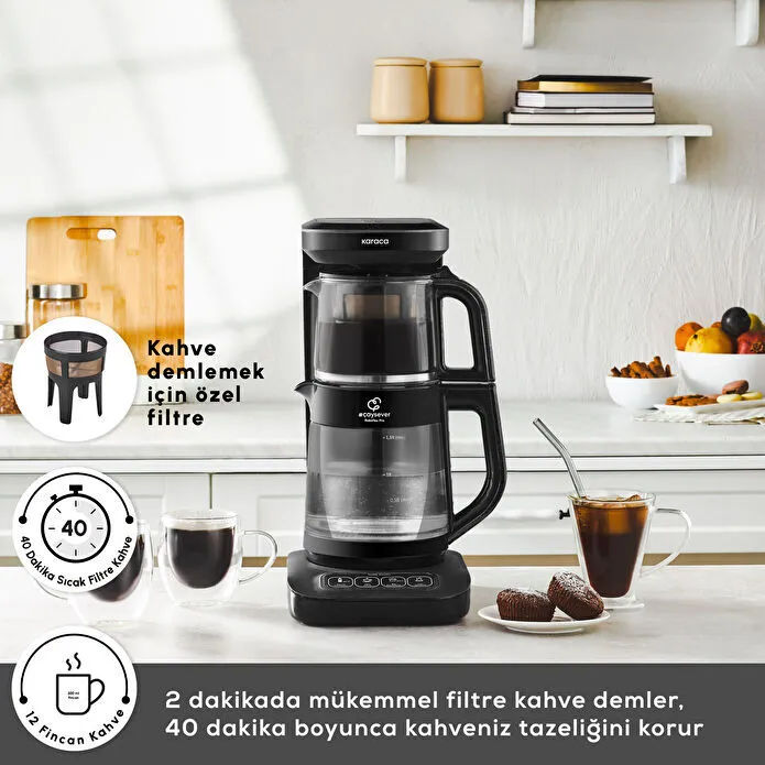 Karaca Çaysever Robotea Pro Connect 4 in 1 Konuşan Cam Çay Makinesi Graphite
