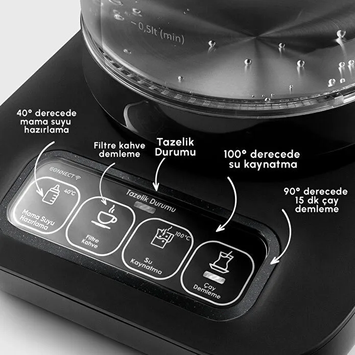 Karaca Çaysever Robotea Pro Connect 4 in 1 Konuşan Cam Çay Makinesi Graphite