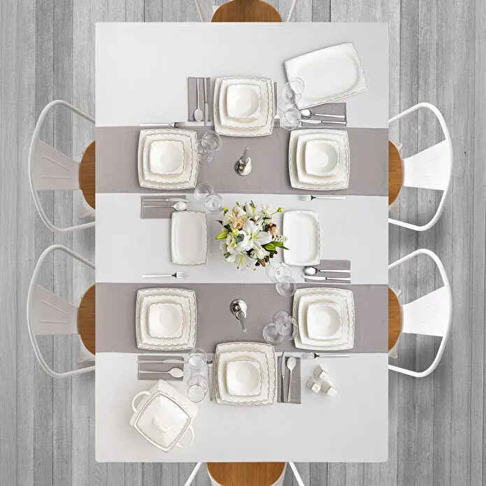 Emsan Fine Bone Yeni Lotus 61 Parça 12 Kişilik Kare Yemek Takımı