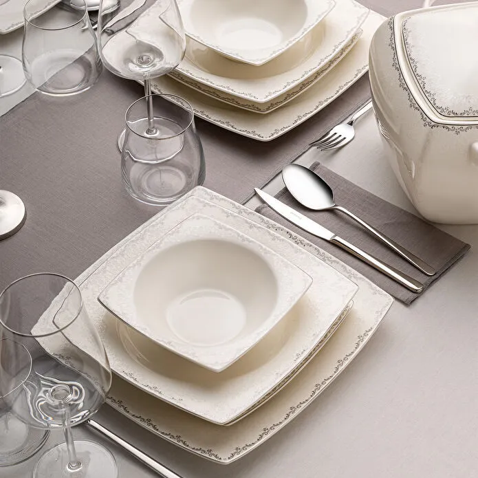 Emsan Fine Bone Yeni Lotus 61 Parça 12 Kişilik Kare Yemek Takımı