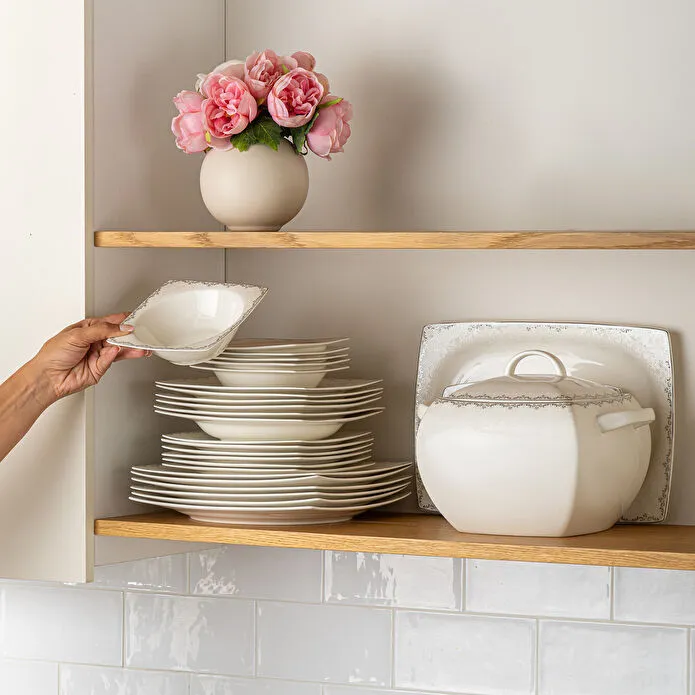 Emsan Fine Bone Yeni Lotus 61 Parça 12 Kişilik Kare Yemek Takımı