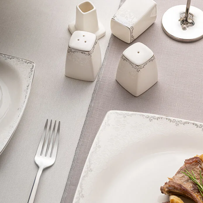 Emsan Fine Bone Yeni Lotus 61 Parça 12 Kişilik Kare Yemek Takımı