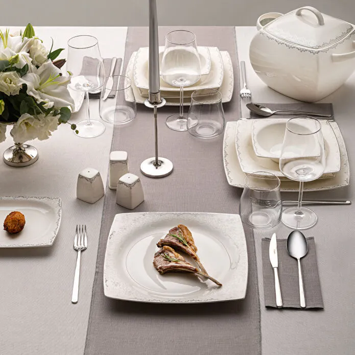 Emsan Fine Bone Yeni Lotus 61 Parça 12 Kişilik Kare Yemek Takımı