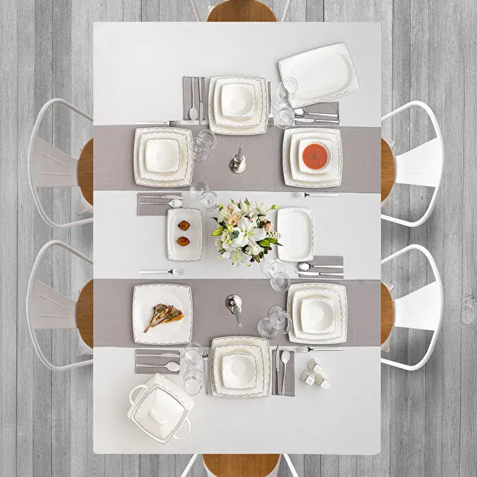 Emsan Fine Bone Yeni Lotus 61 Parça 12 Kişilik Kare Yemek Takımı