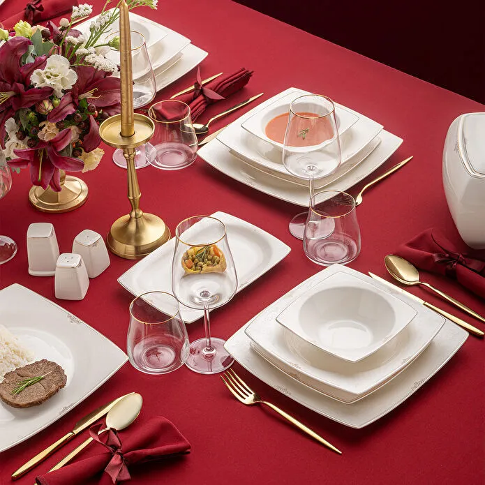 Emsan Fine Bone Estiva Gold 61 Parça 12 Kişilik Kare Yemek Takımı