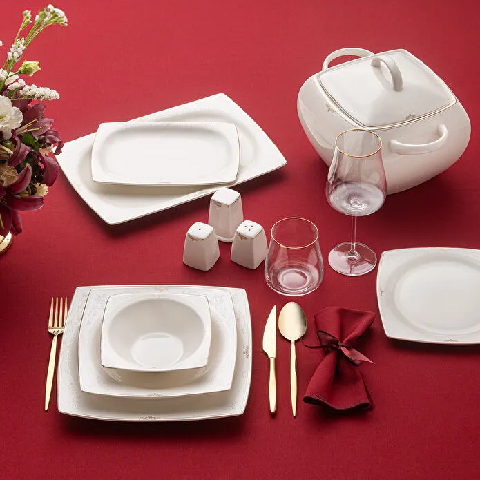 Emsan Fine Bone Estiva Gold 61 Parça 12 Kişilik Kare Yemek Takımı