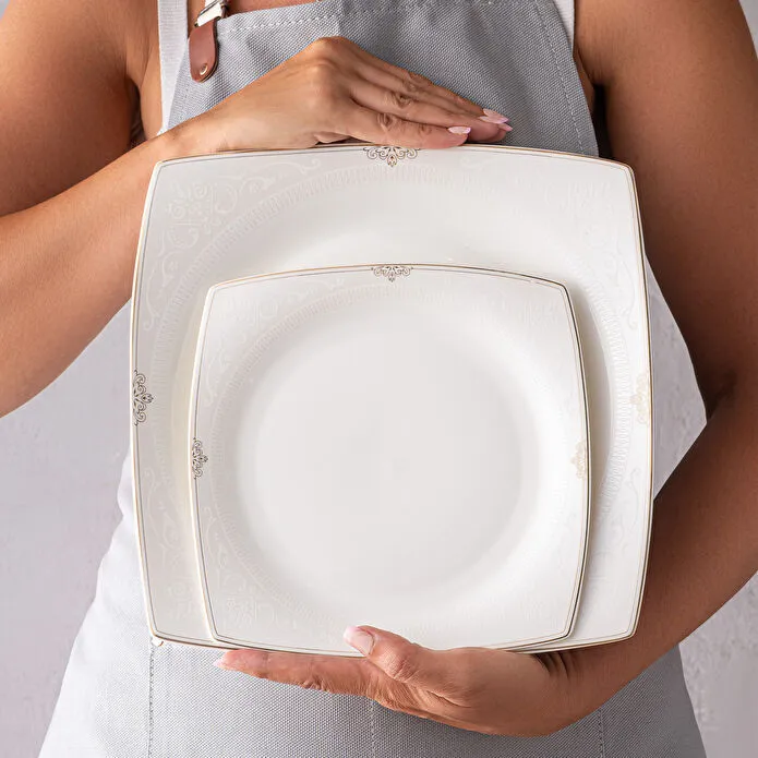 Emsan Fine Bone Estiva Gold 61 Parça 12 Kişilik Kare Yemek Takımı