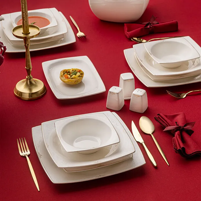 Emsan Fine Bone Estiva Gold 61 Parça 12 Kişilik Kare Yemek Takımı