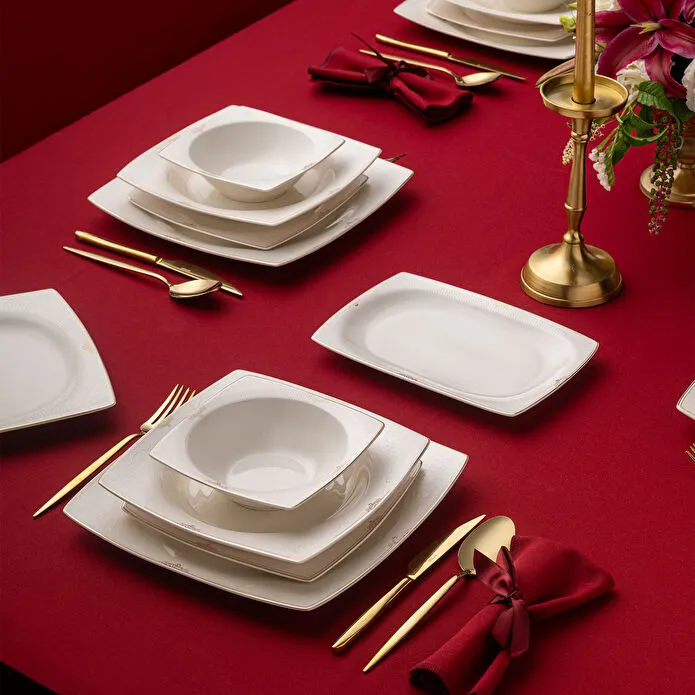 Emsan Fine Bone Estiva Gold 61 Parça 12 Kişilik Kare Yemek Takımı