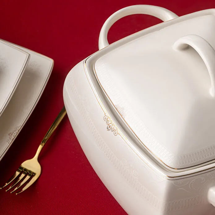 Emsan Fine Bone Estiva Gold 61 Parça 12 Kişilik Kare Yemek Takımı