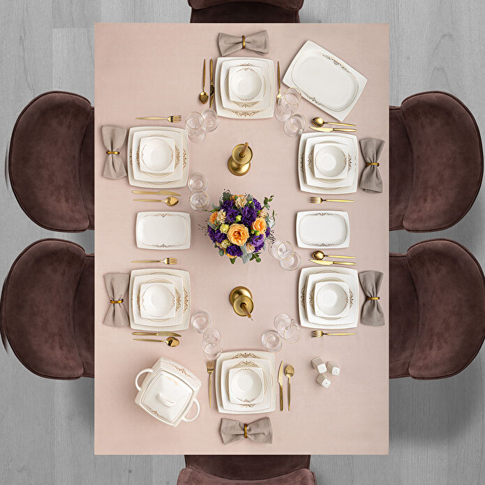 Emsan Lorella Fine Bone 61 Parça 12 Kişilik Kare Yemek Takımı Gold