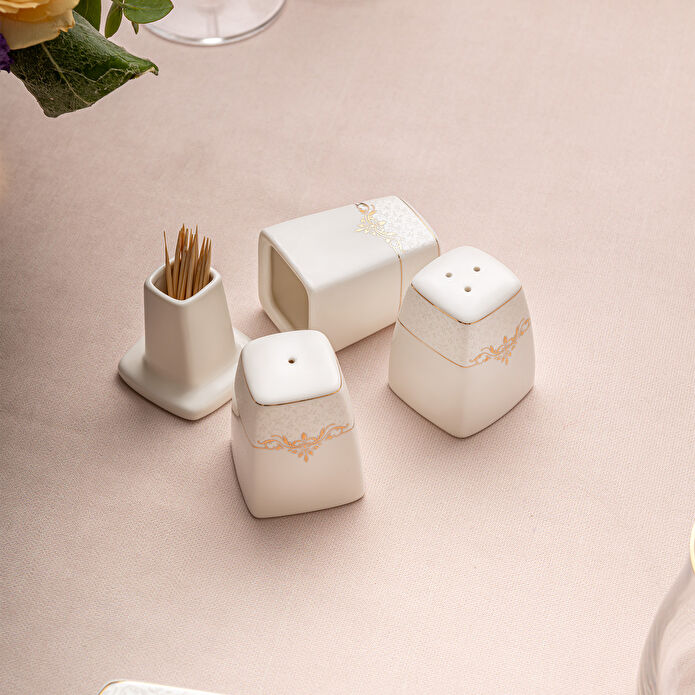 Emsan Lorella Fine Bone 61 Parça 12 Kişilik Kare Yemek Takımı Gold