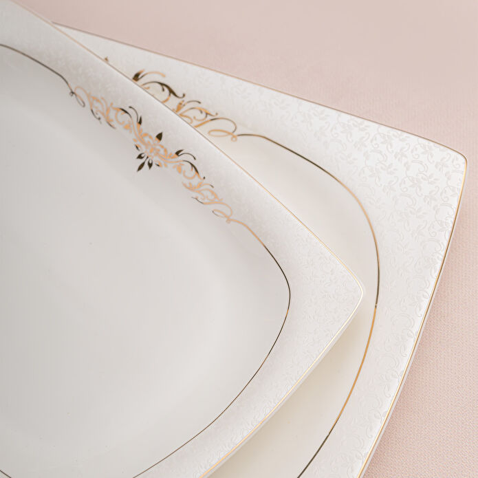 Emsan Lorella Fine Bone 61 Parça 12 Kişilik Kare Yemek Takımı Gold