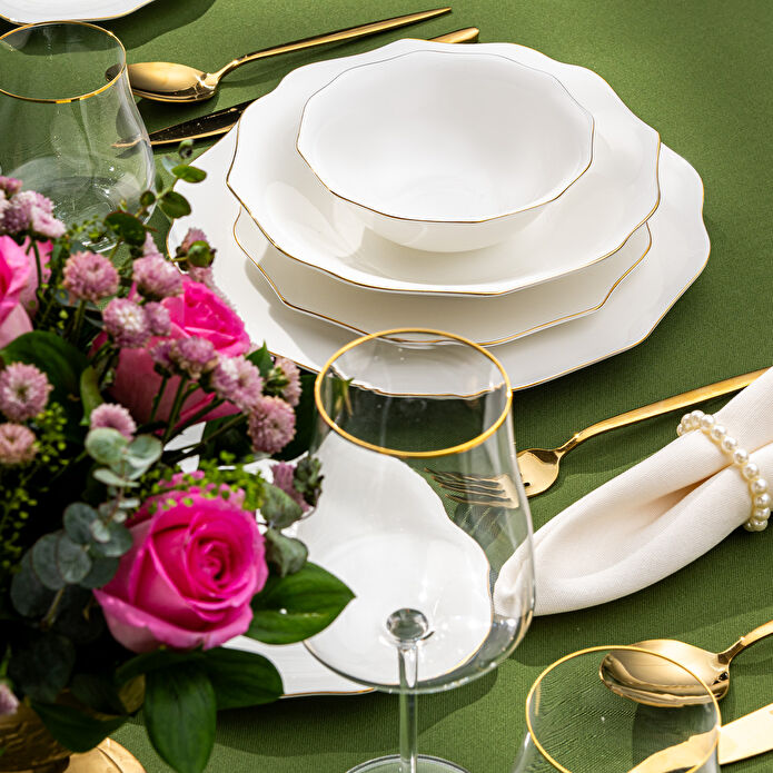 Emsan Maria Fine Bone 59 Parça 12 Kişilik Yuvarlak Yemek Takımı Gold