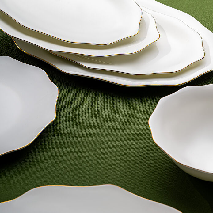 Emsan Maria Fine Bone 59 Parça 12 Kişilik Yuvarlak Yemek Takımı Gold