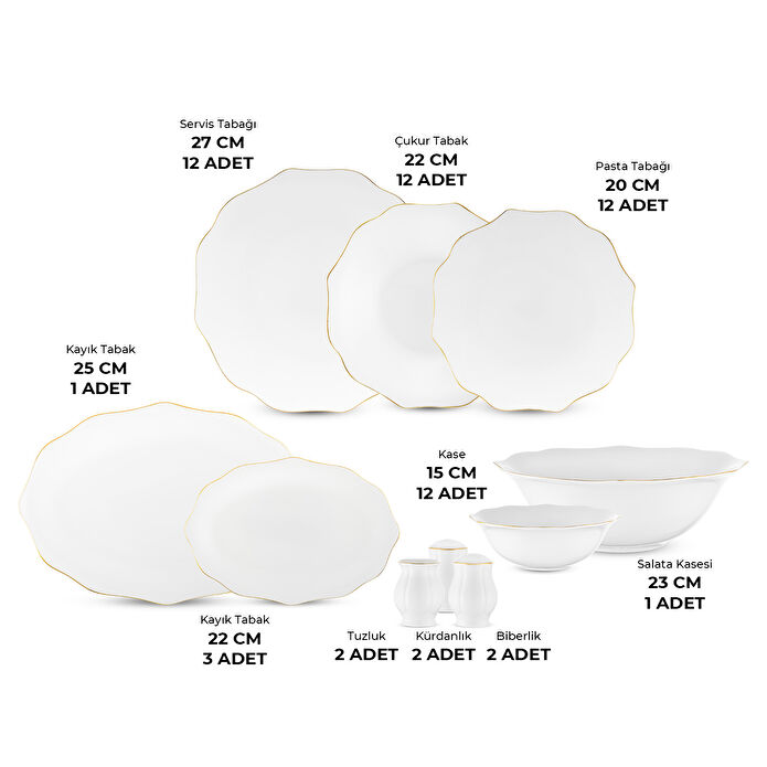 Emsan Maria Fine Bone 59 Parça 12 Kişilik Yuvarlak Yemek Takımı Gold